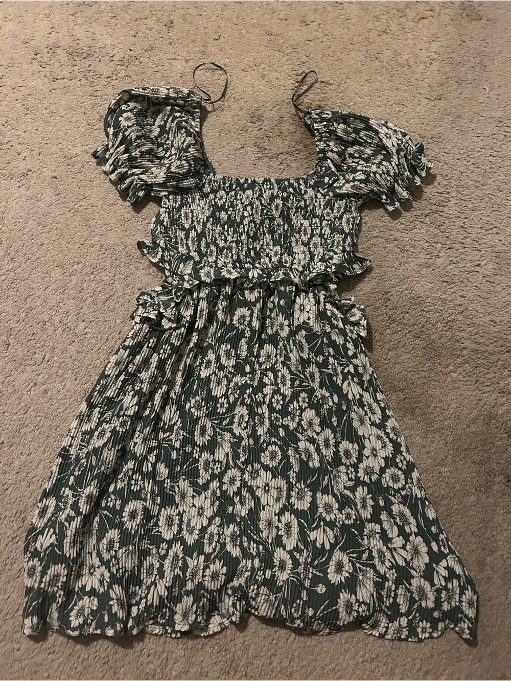 Girls Green Floral Smocked Ruffle Sundress